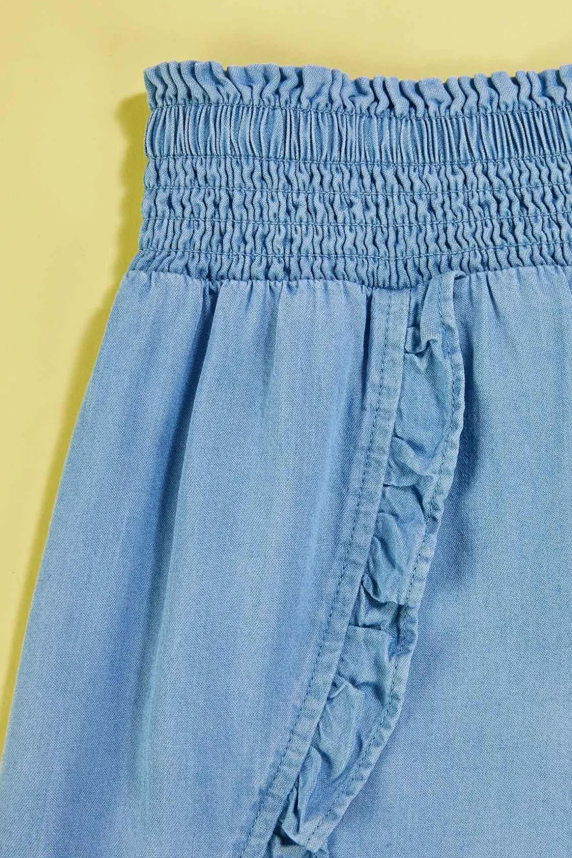 Girls Ruffled Chambray Shorts