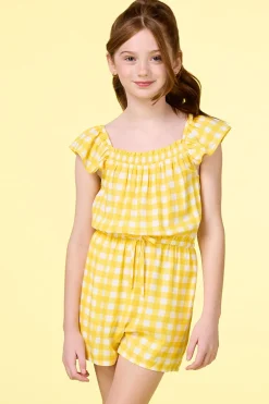 Girls Ruffled Gingham Romper