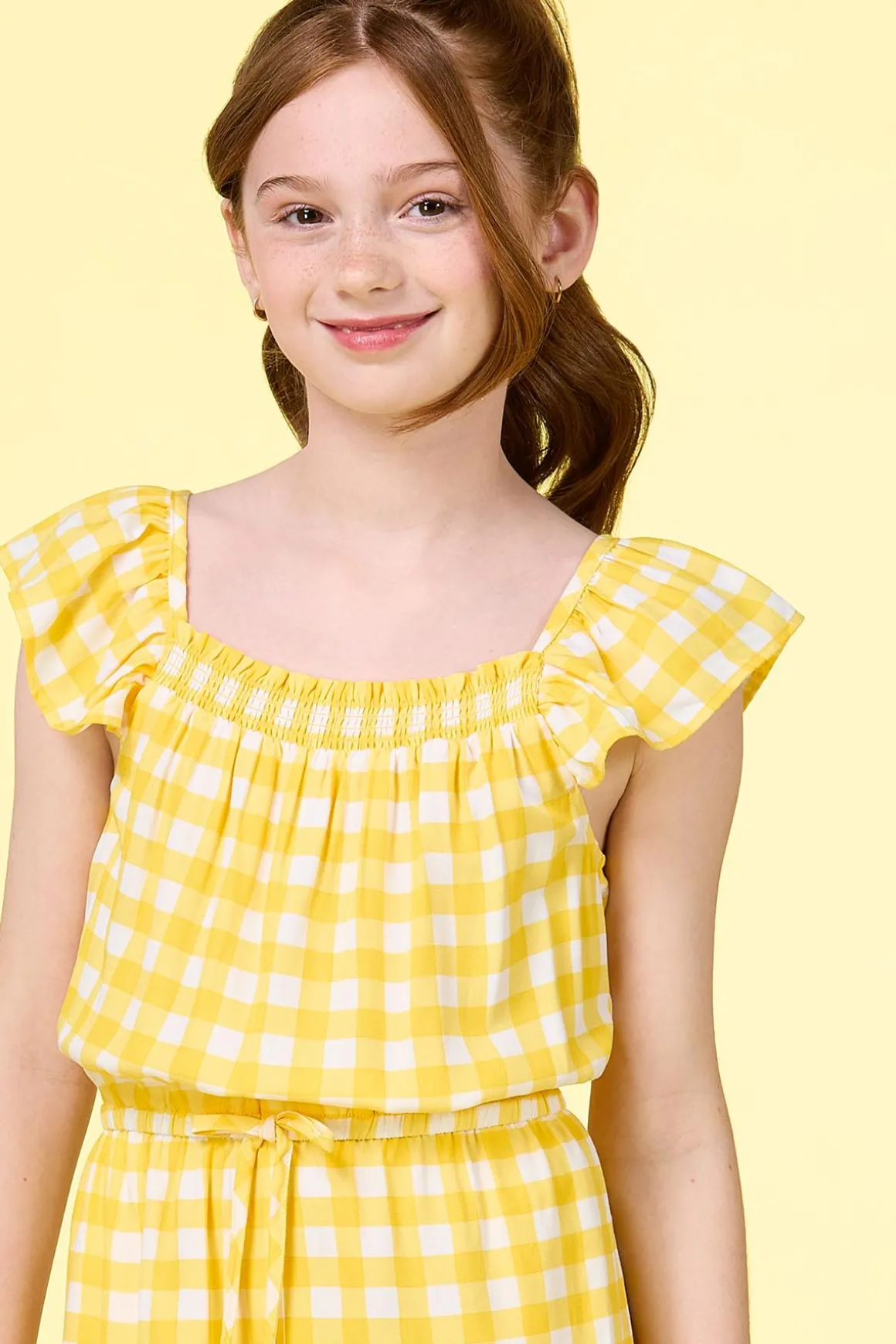 Girls Ruffled Gingham Romper