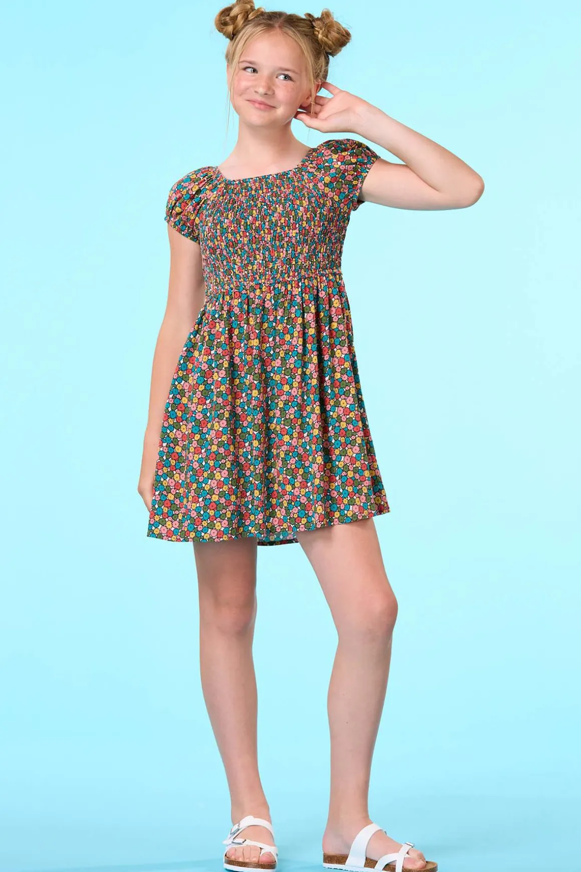 Girls Smocked Floral Dress