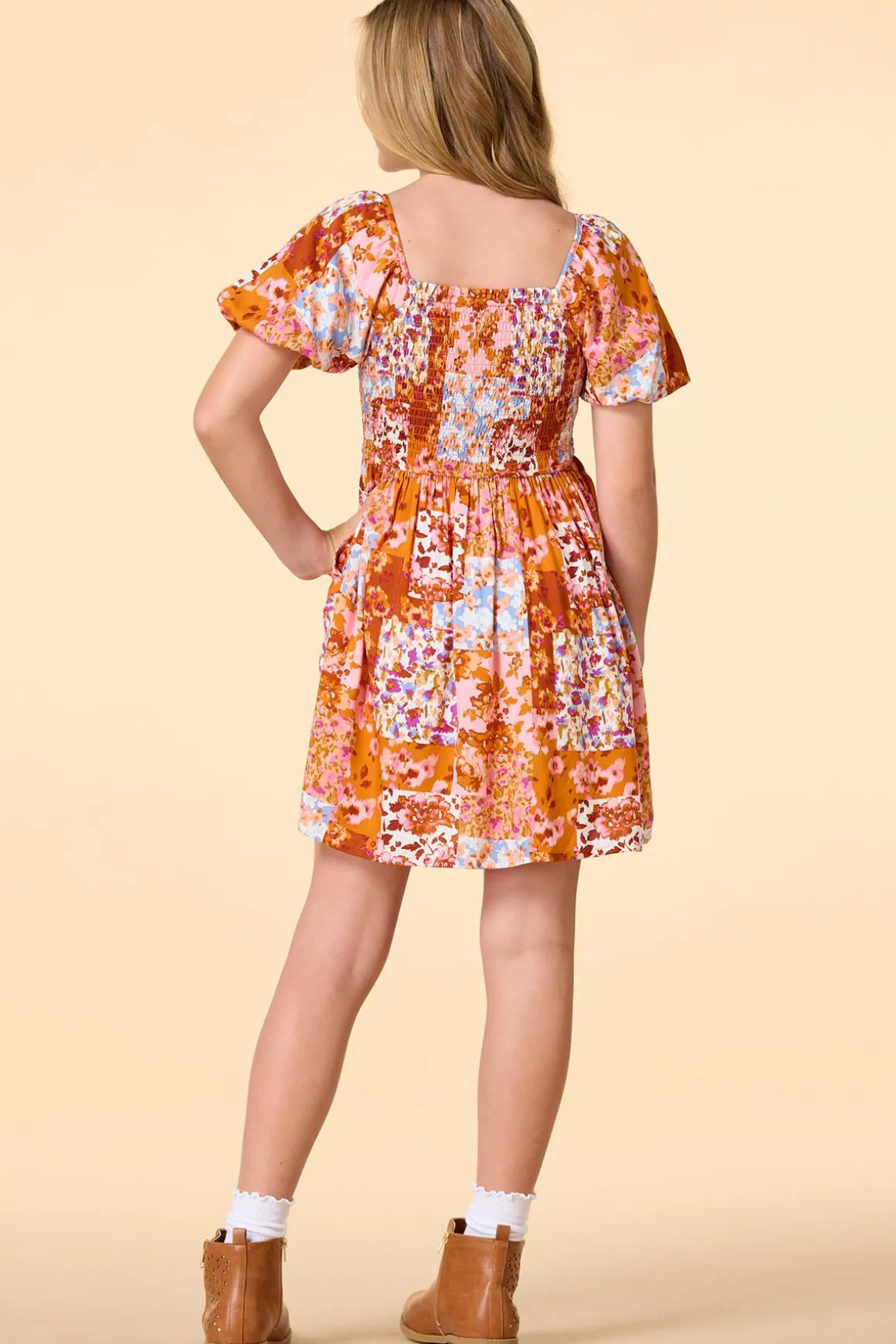 Girls Smocked Patchwork Floral Dress