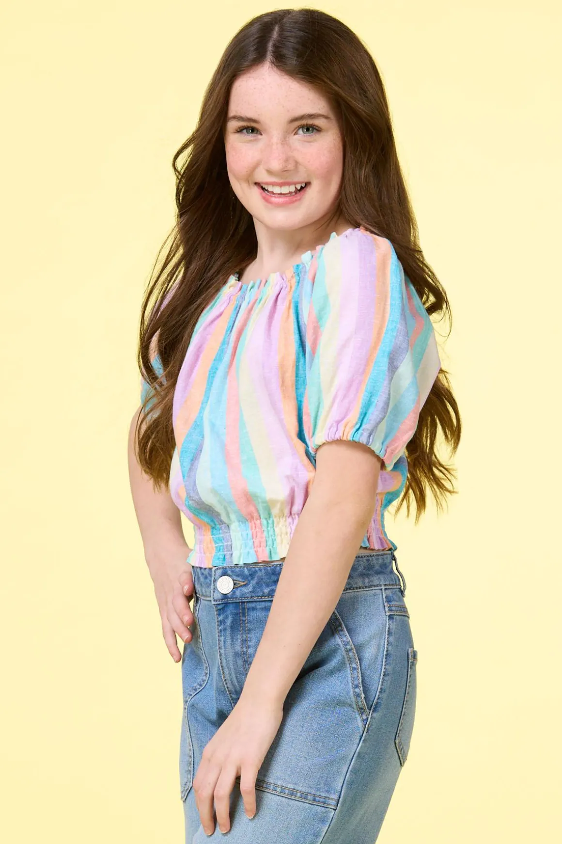 Girls Stripe Linen Top