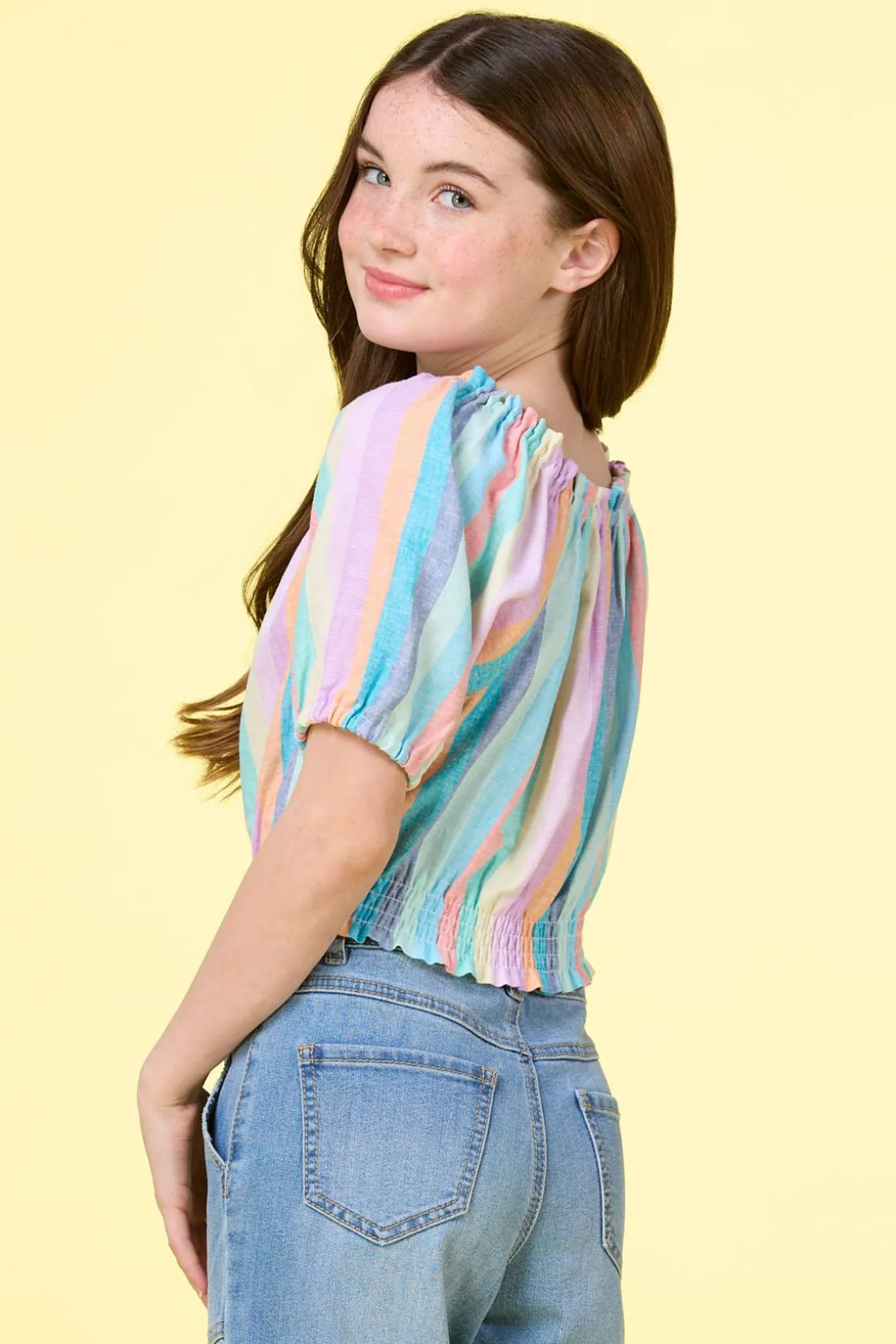 Girls Stripe Linen Top