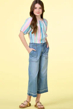 Girls Stripe Linen Top