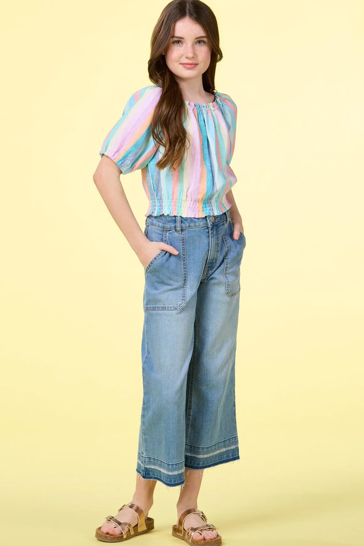 Girls Stripe Linen Top