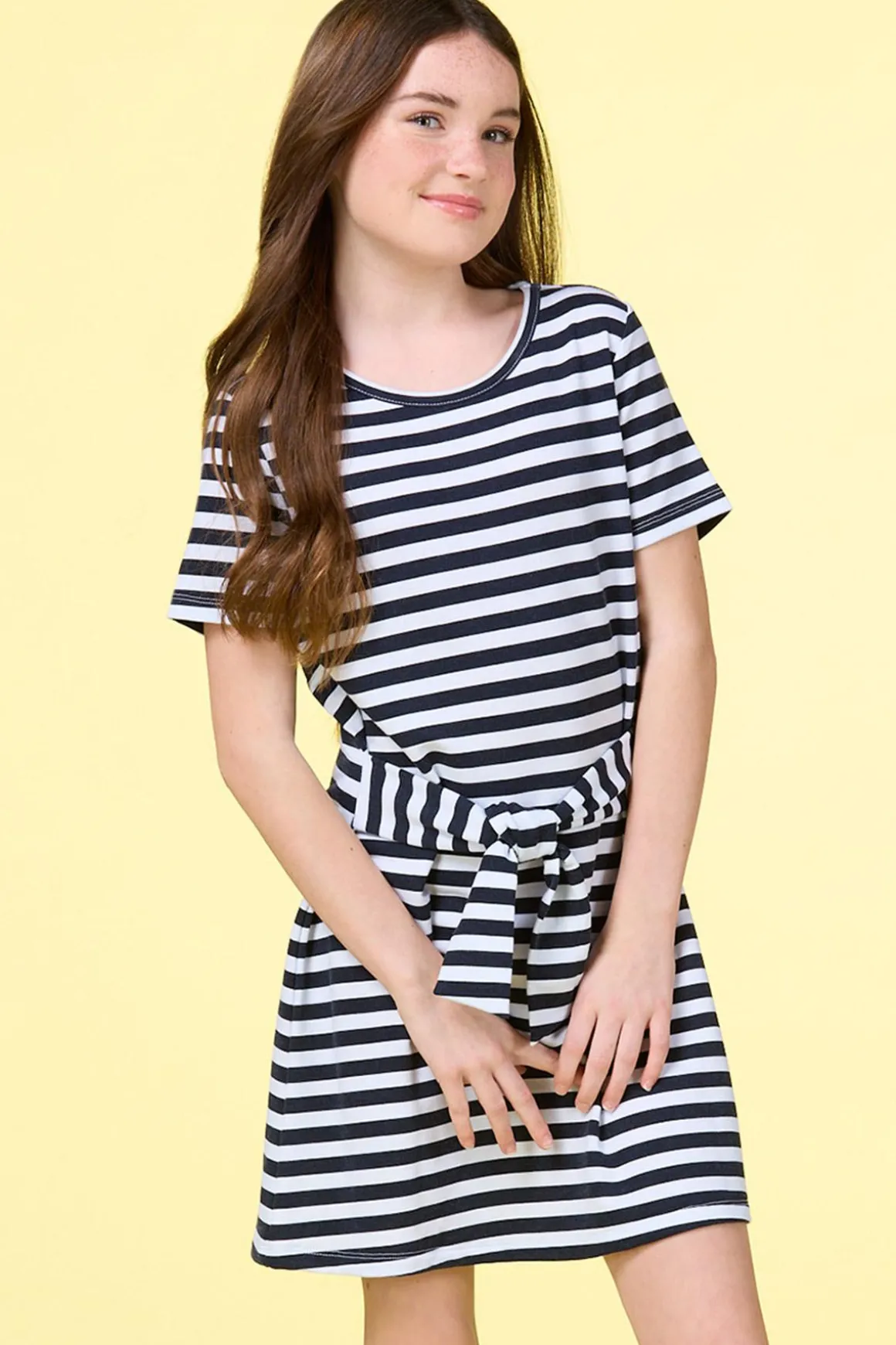 Girls Stripe Tie Waist Dress