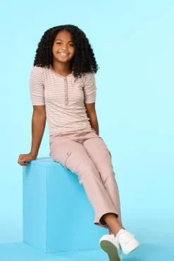 Girls Striped Puff Sleeve Top