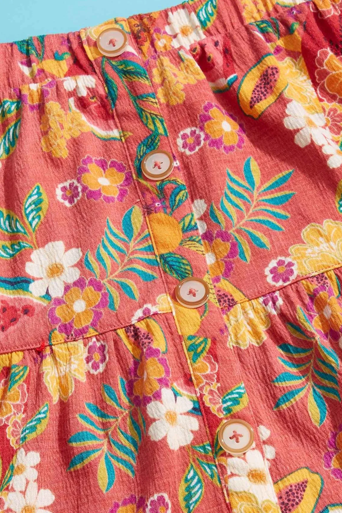 Girls Tiered Button Floral Skirt