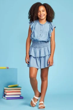 Girls Tiered Chambray Skirt
