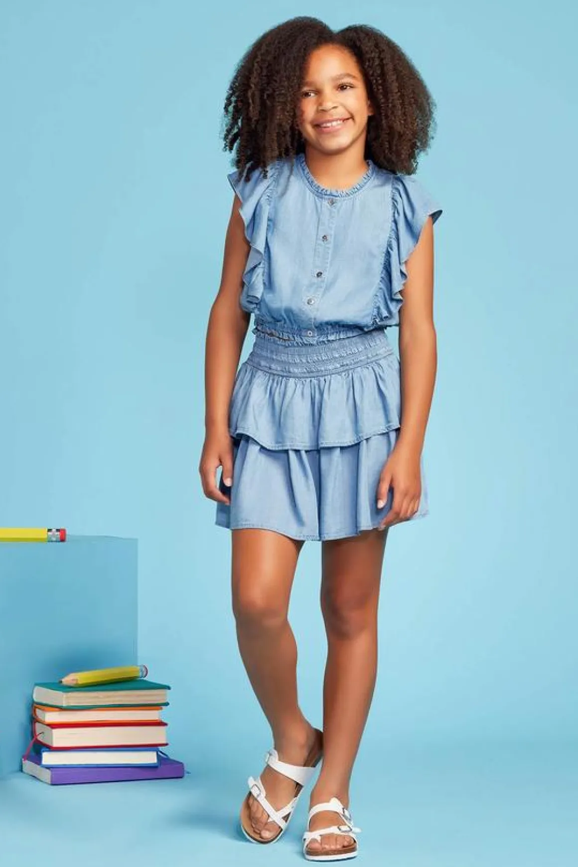 Girls Tiered Chambray Skirt