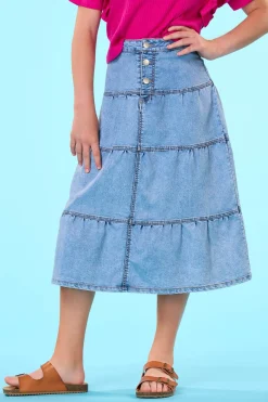 Girls Tiered Denim Skirt