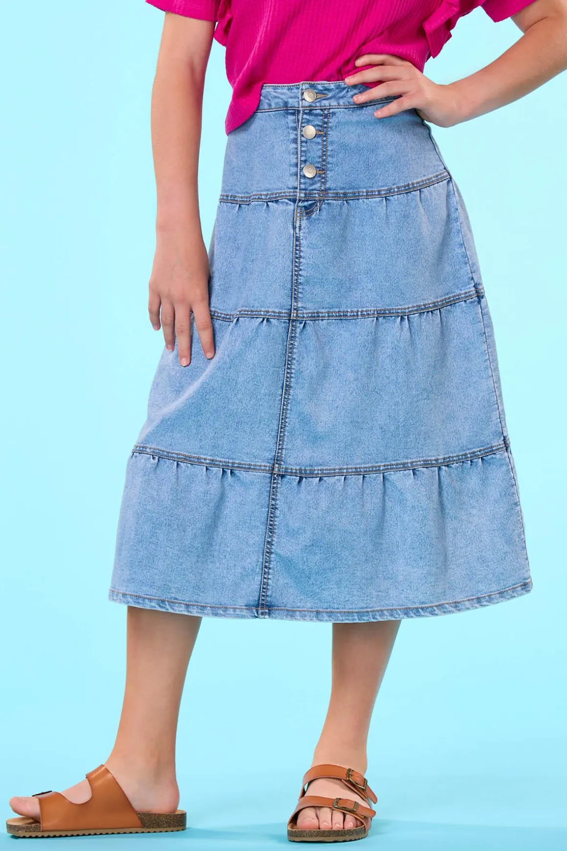 Girls Tiered Denim Skirt