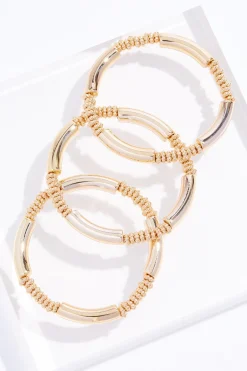 Gold Cylinder Bracelet Set