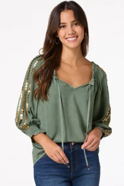 Gold Disc Embellished Poet Top