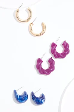Gold Hoop Multi Lucite Earring Set