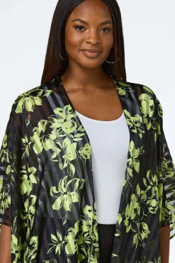 Green Floral Illusion Stripe Kimono