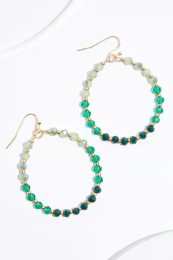 Green Glass Bead Tear Earrings