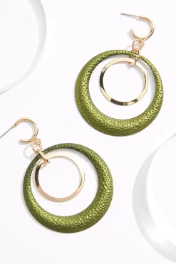 Green Gold Ring Dangle Earrings