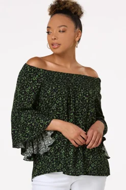 Green Leopard Poet Top