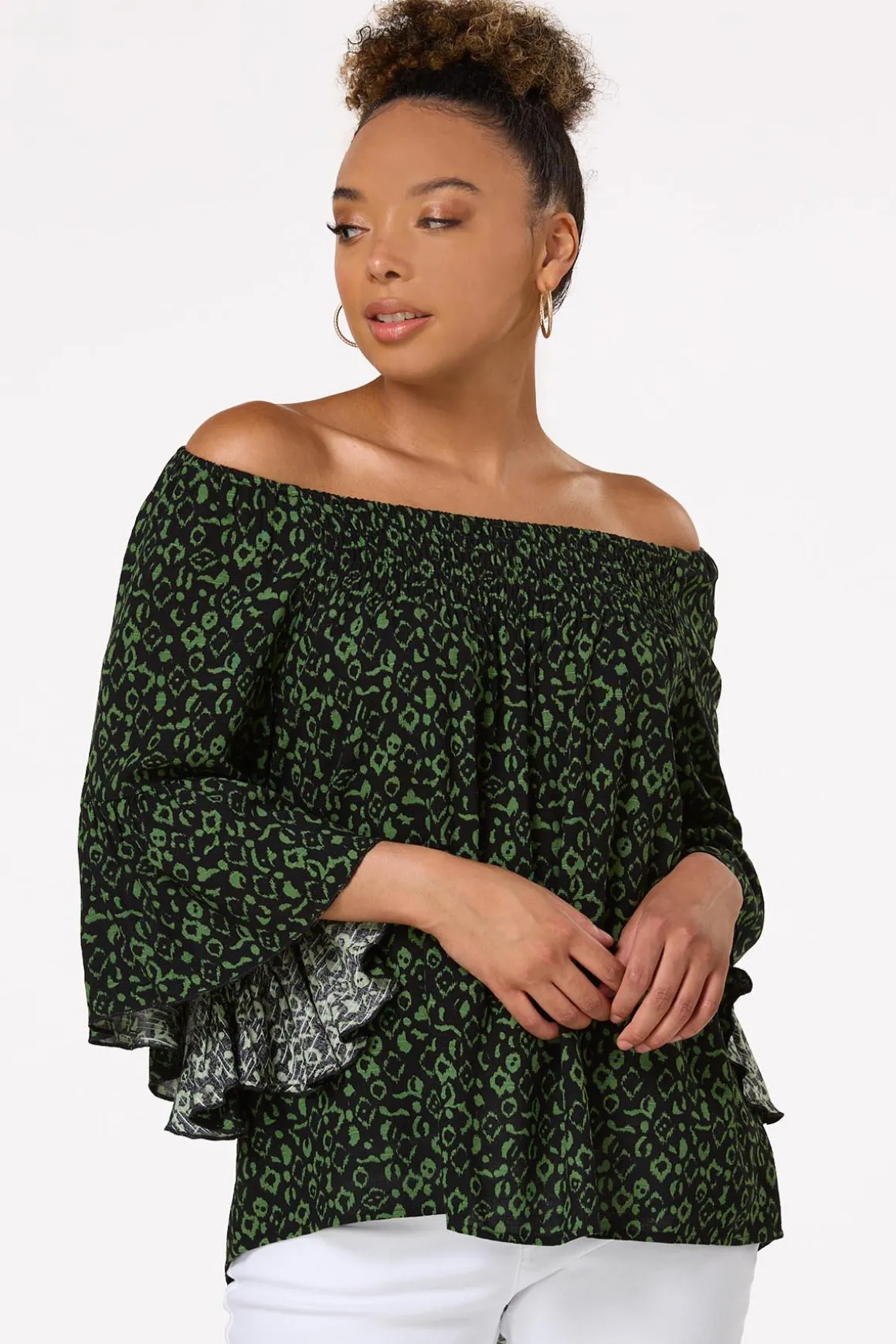 Green Leopard Poet Top