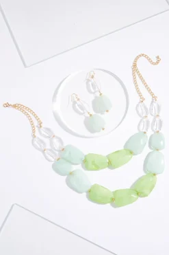 Green Lucite Layered Necklace Set