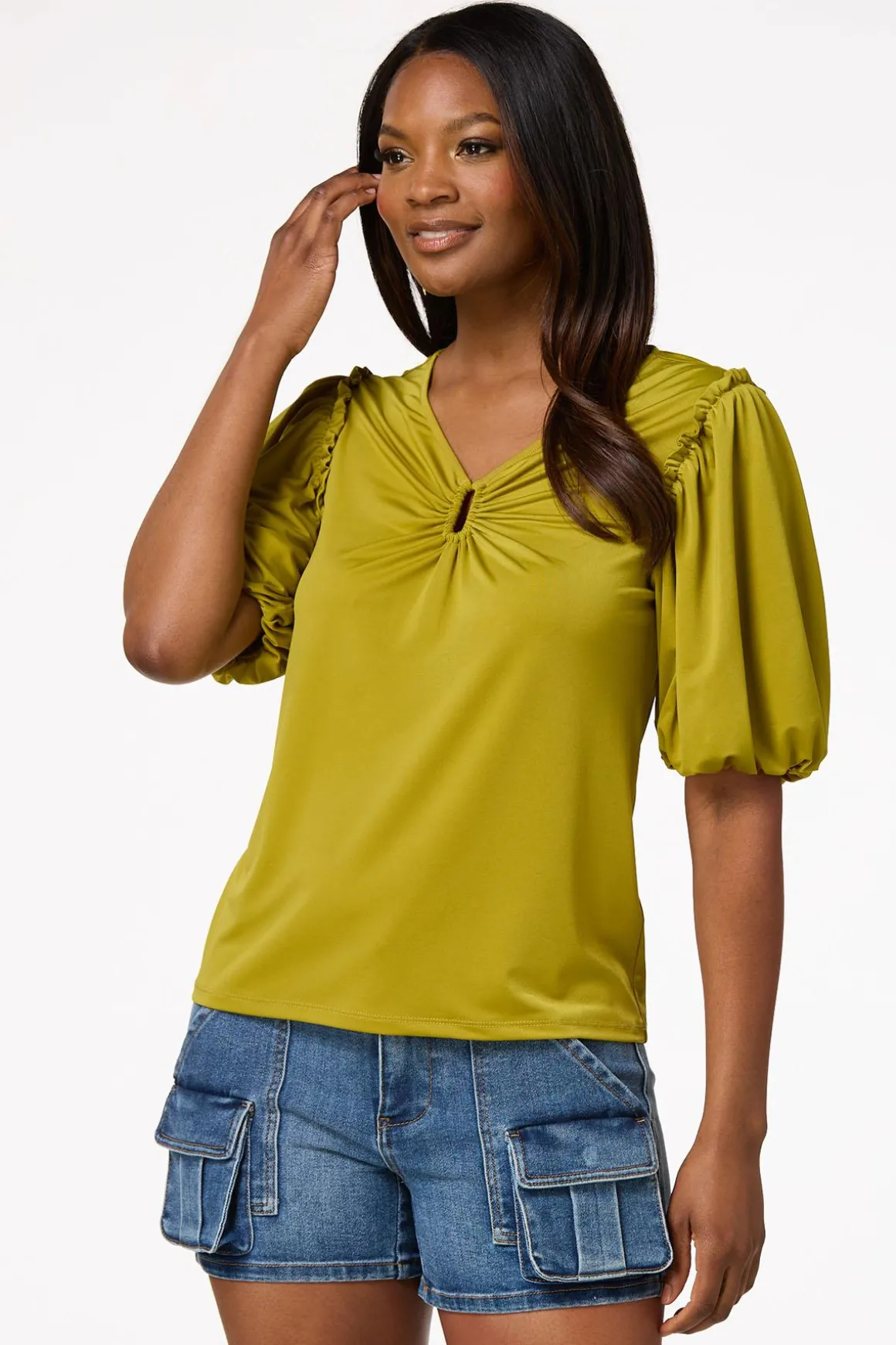 Green Puff Sleeve Top