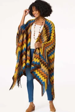 Knit Chevron Fringe Poncho