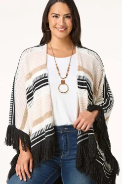 Knit Stripe Metallic Fringe Wrap