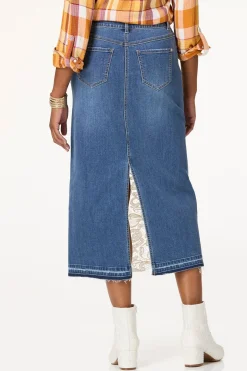 Lace Inset Denim Skirt