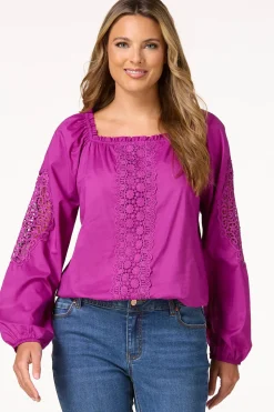 Lace Panel Balloon Sleeve Top
