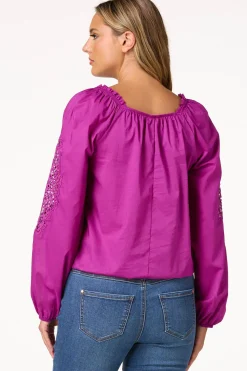 Lace Panel Balloon Sleeve Top
