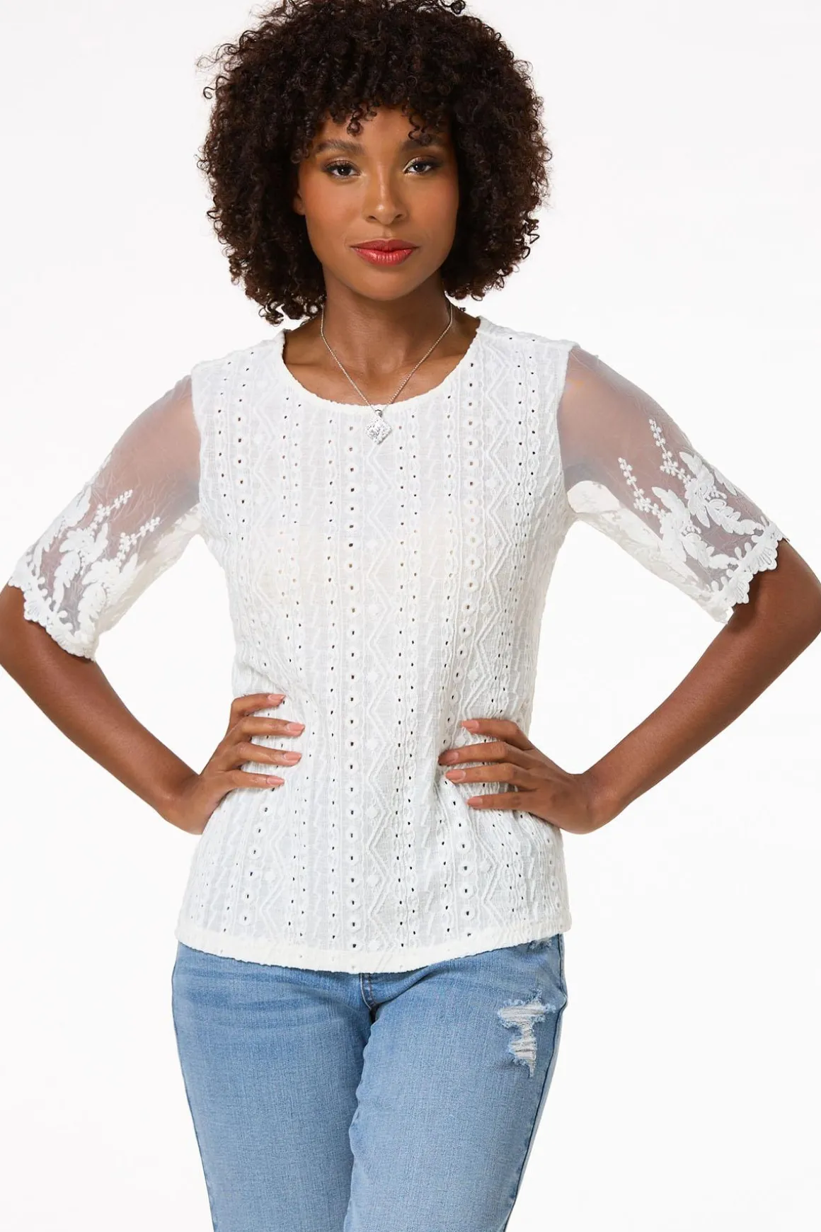 Lacy Mesh Sleeve Top
