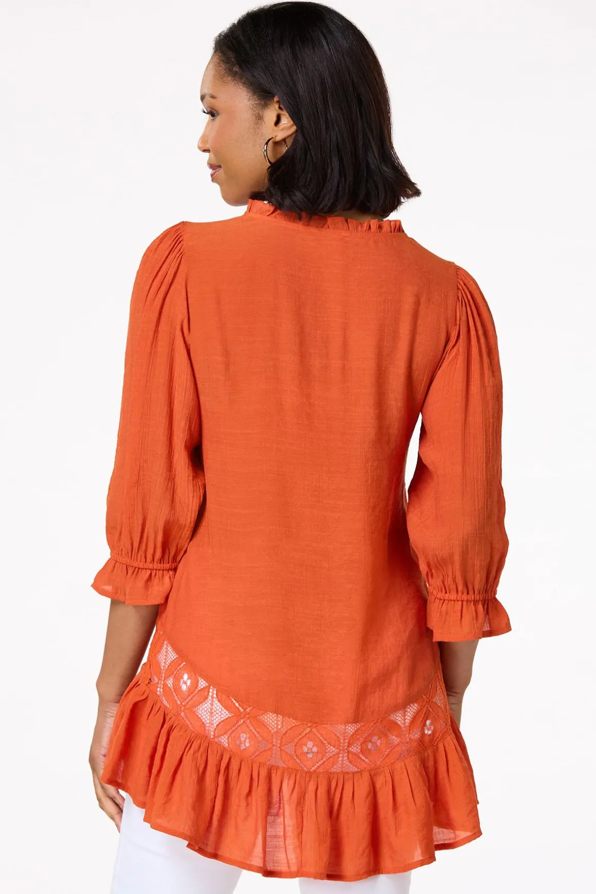 Lacy Ruffled Crepe Tunic