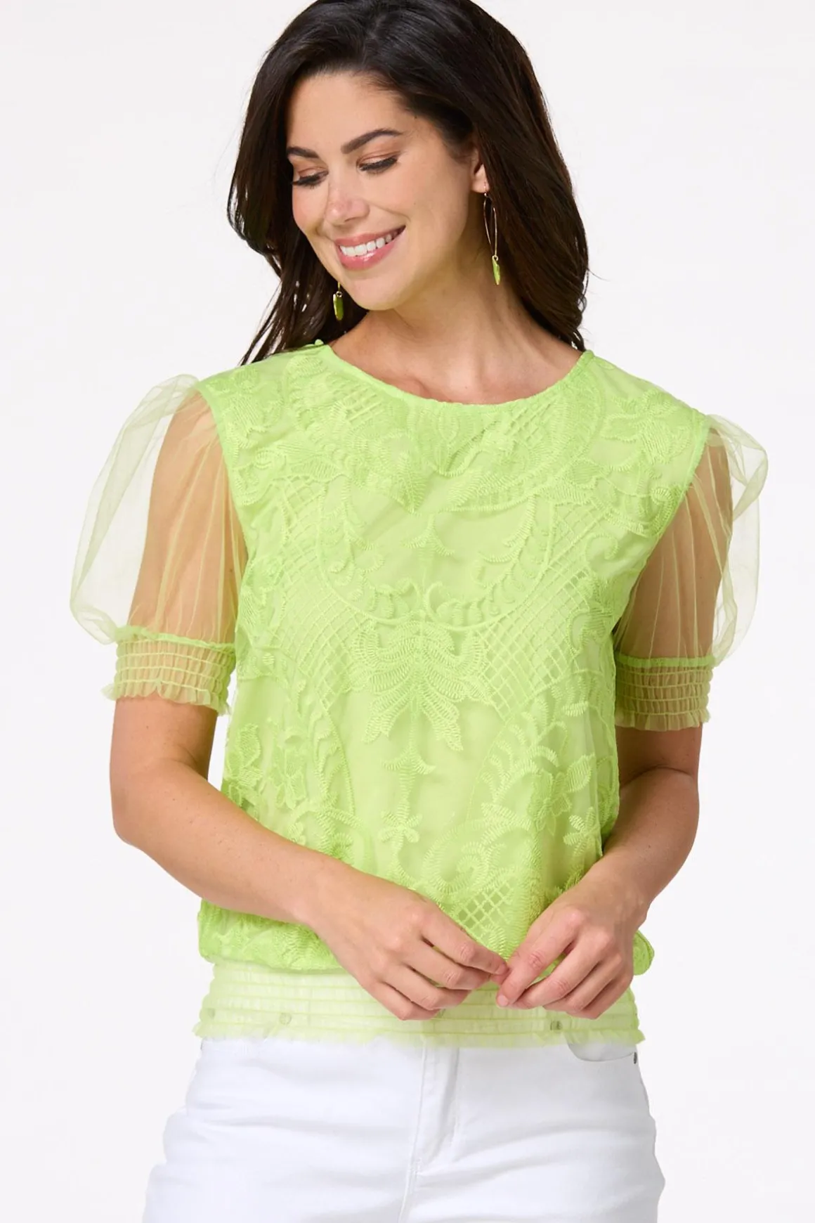 Lacy Tulle Sleeve Top
