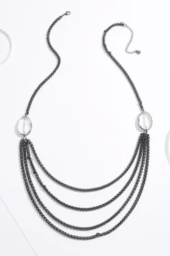 Layer Chains Glass Stone Long Necklace
