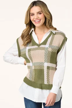 Layered Poplin Sweater Vest