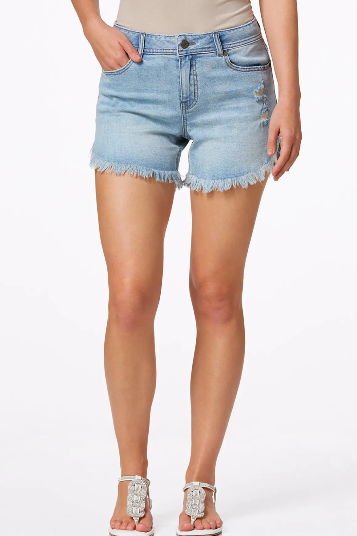Light Wash Frayed Denim Shorts