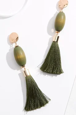 Linear Wood Tassel Clip- On Earrings