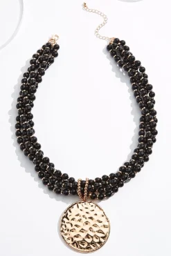 Lucite Bead Gold Pendant Necklace