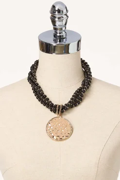 Lucite Bead Gold Pendant Necklace