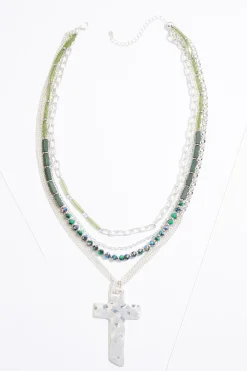 Lucite Layer Cross Pendant Necklace