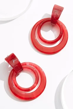 Lucite Red Ring Earrings