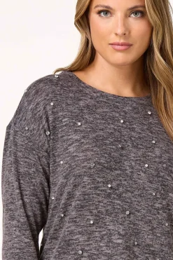 Marled Rhinestone Pearl Top