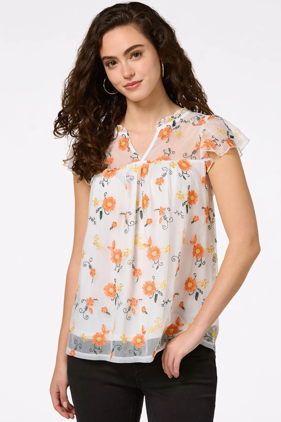 Mesh Floral Embroidered Top
