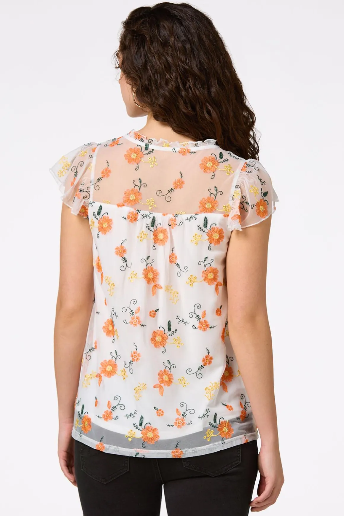 Mesh Floral Embroidered Top