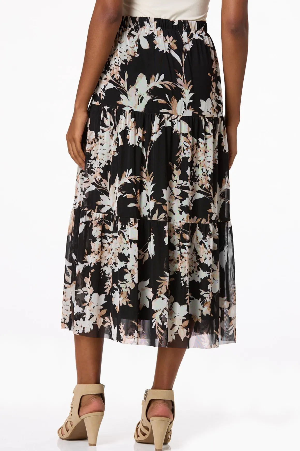 Mesh Floral Midi Skirt