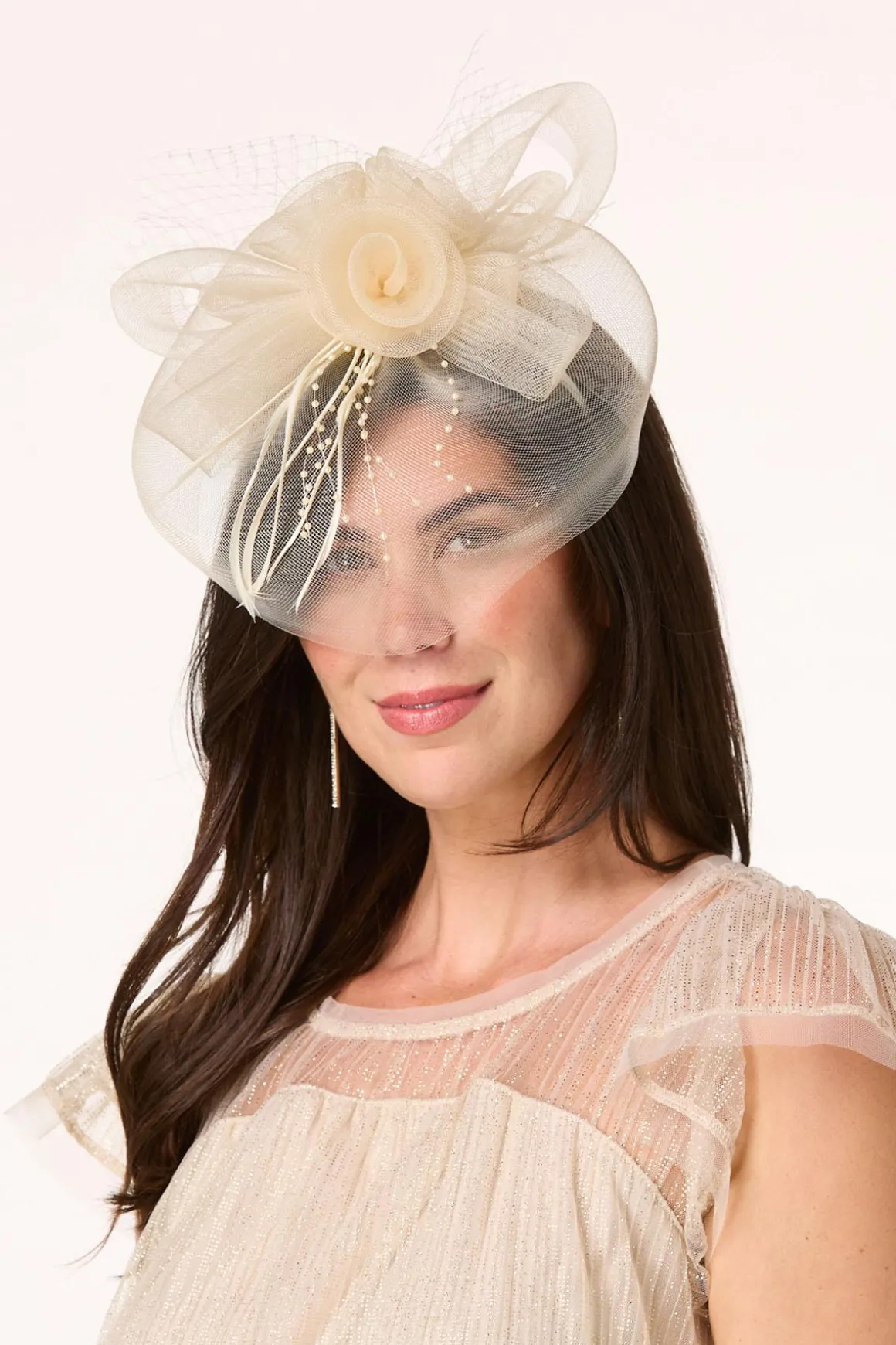 Mesh Flower Feather Veil Fascinator