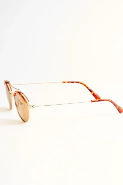 Metal Tortoise Slim Round Sunglasses