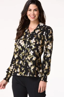 Metallic Floral Pearl Button Shirt
