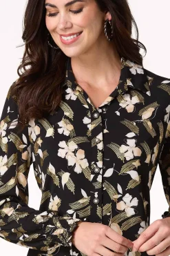Metallic Floral Pearl Button Shirt